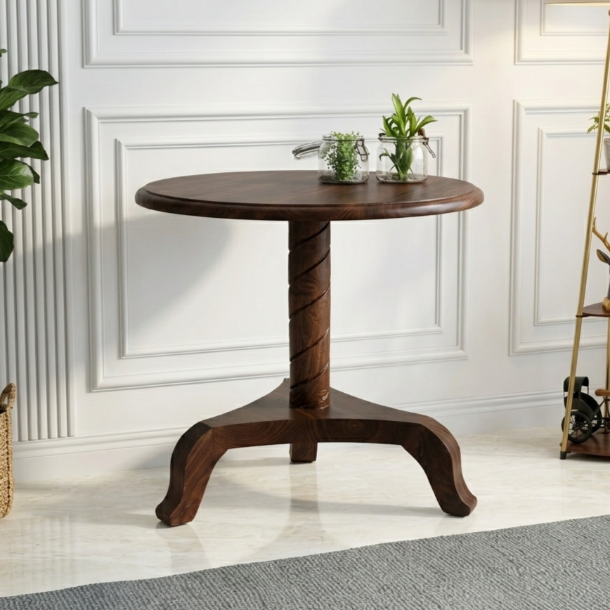 Alpine Sheesham Wood Round Stool (Walnut Finish)