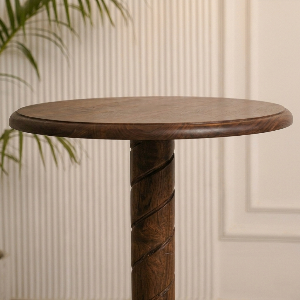 Alpine Sheesham Wood Round Stool (Walnut Finish) - Image 2
