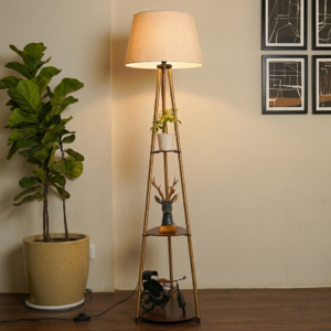 Brasoself Floor Lamp With Shelves (Jute Shade)