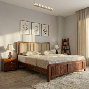 Elanza Sheesham Wood Bed without Storage (King Size, Honey Finish)