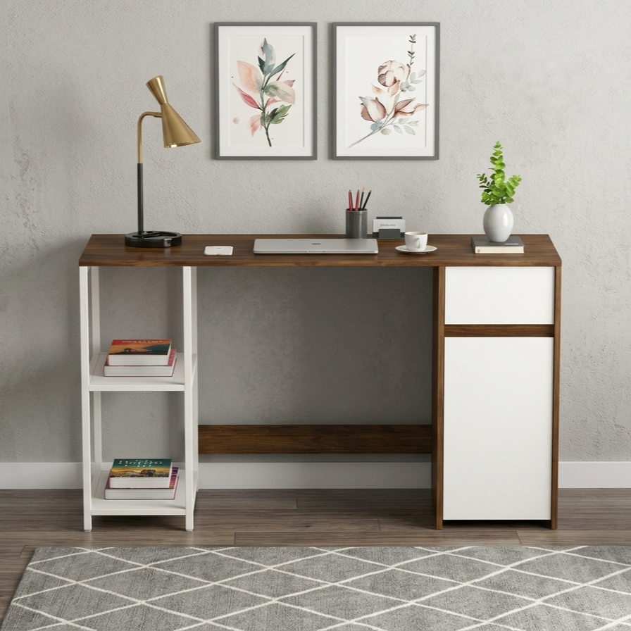 Zenvy Engineered Wood Study Table ( Brown Maple Frosty White) - Image 2