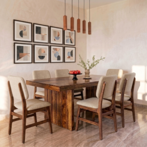 Granite Sheesham Wood 6 Seater Dining Table Set (Honey Finish)