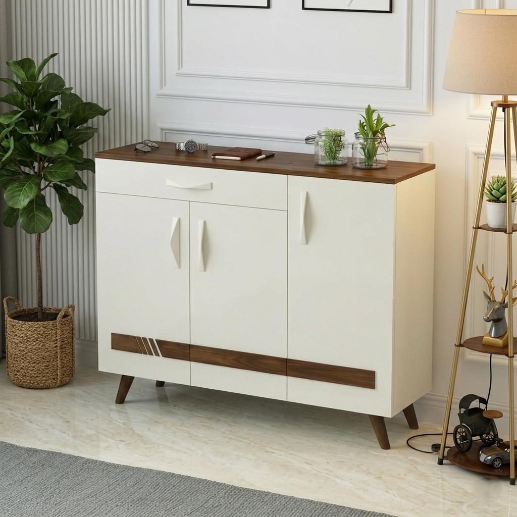 Kresta Engineered Wood Shoe Cabinet with Drawer (Maple & White Finish) - Image 2