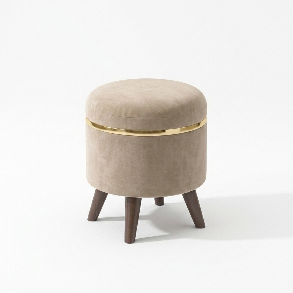 Novah Round Pouffe (Off-White Velvet) - Image 2
