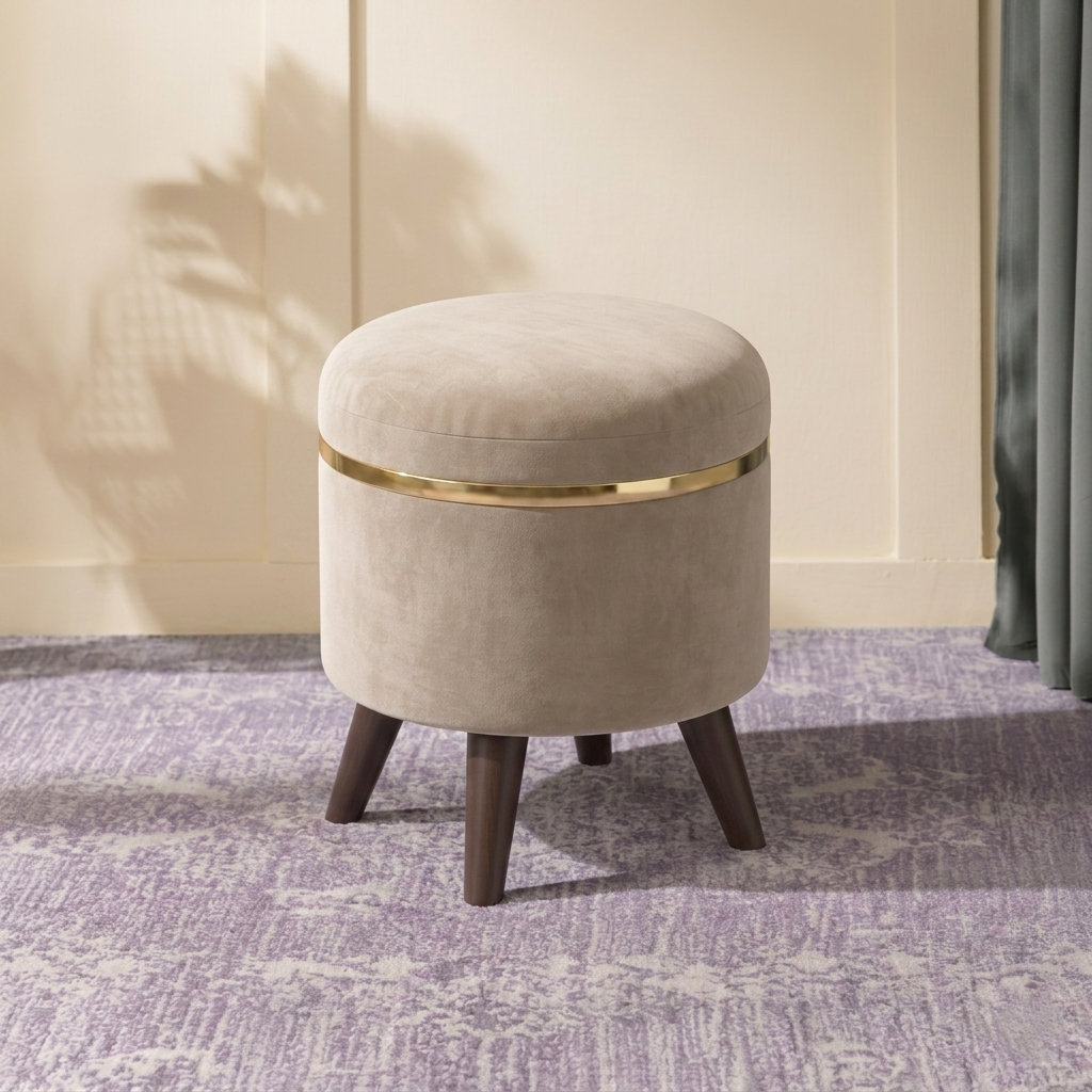 Novah Round Pouffe (Off-White Velvet)