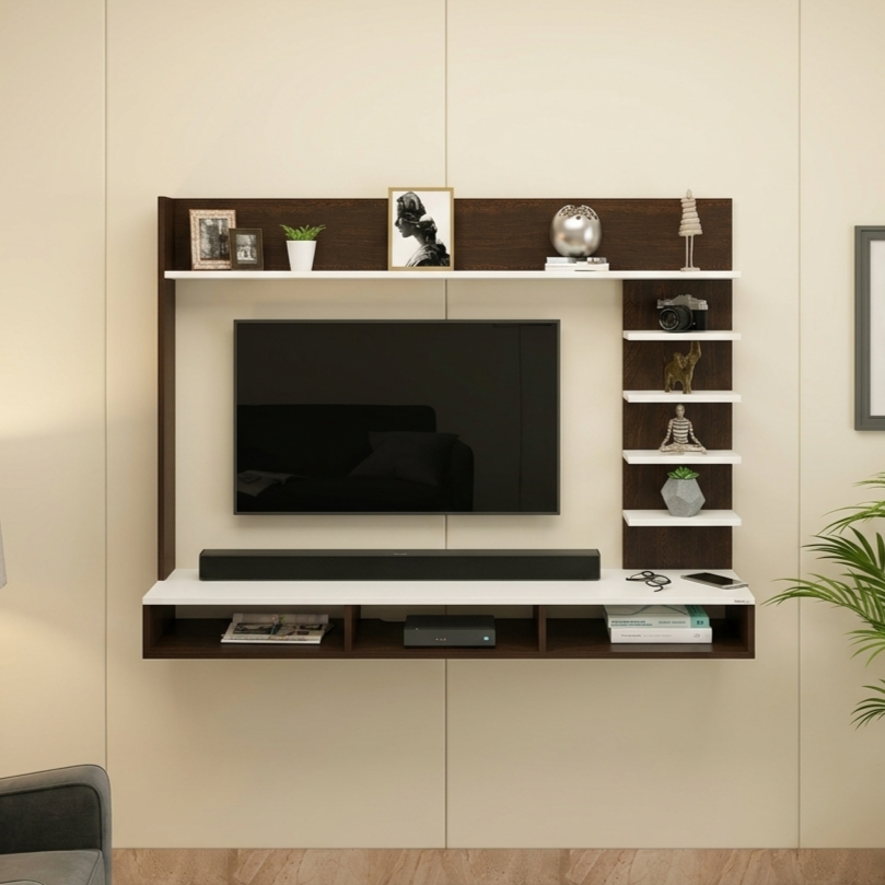 Primora Engineered Wood Wall-Mounted Tv Unit with Open Storage (Wenge Finish)