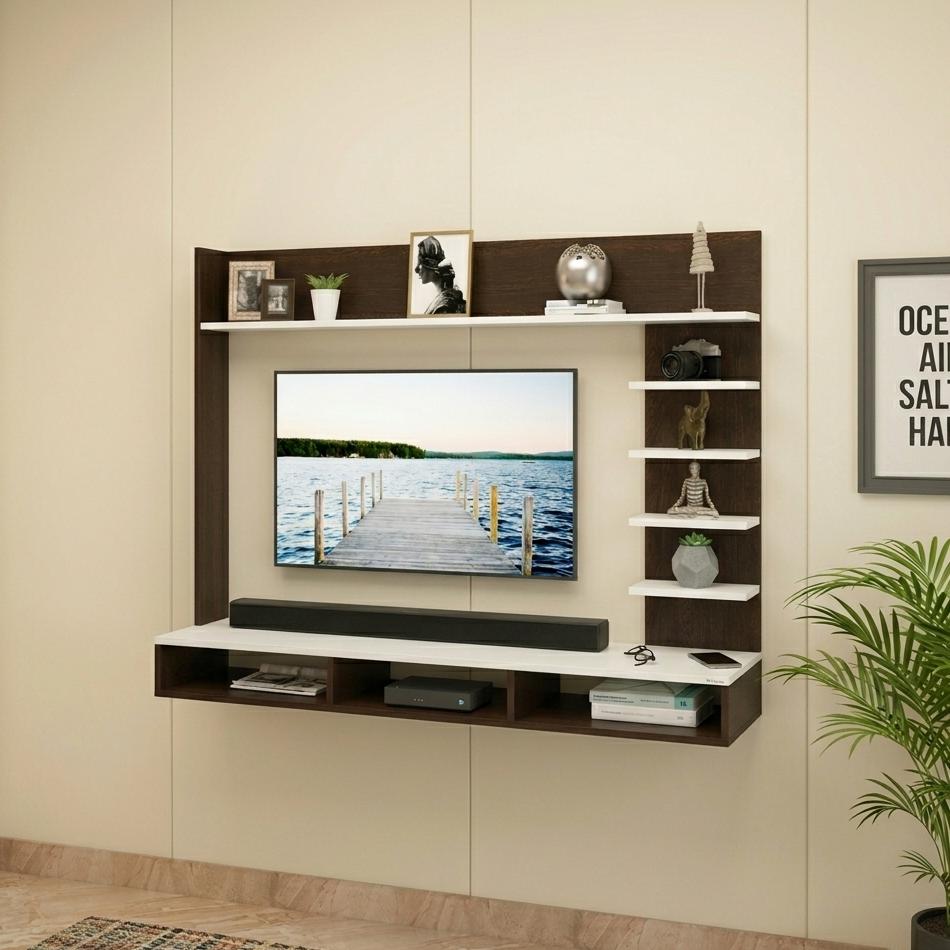 Primora Engineered Wood Wall-Mounted Tv Unit with Open Storage (Wenge Finish) - Image 2