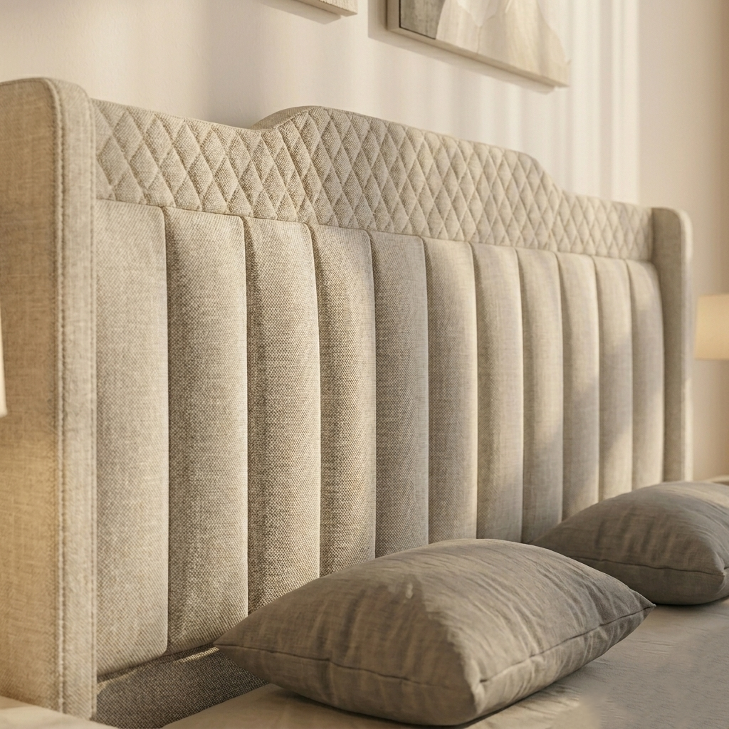 Serenity Upholstered Bed With Box Storage (King Size, Beige Fabric) - Image 3