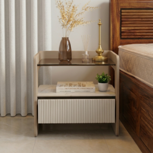 Veloura Luxe Bedside Table with Single Drawer (Pu Leather Finish)