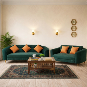 Velric 3+2 Seater Sofa Set (Velvet, Emerald Green)
