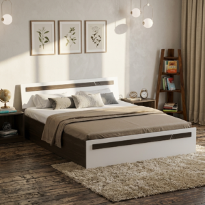Polvian Engineered Wood Bed with Box Storage (White Finish)