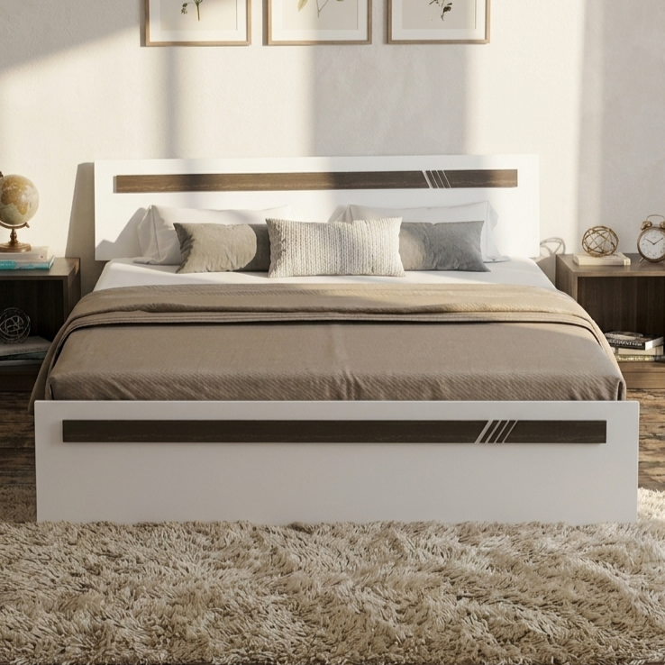 Polvian Engineered Wood Bed with Box Storage (White Finish) - Image 2