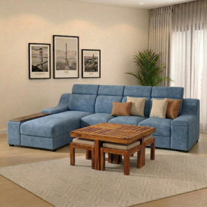 Sibella L - Shape Left Aligned Corner Sofa (Denim Blue Fabric)
