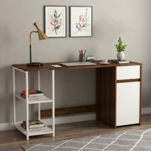 Zenvy Engineered Wood Study Table ( Brown Maple Frosty White)