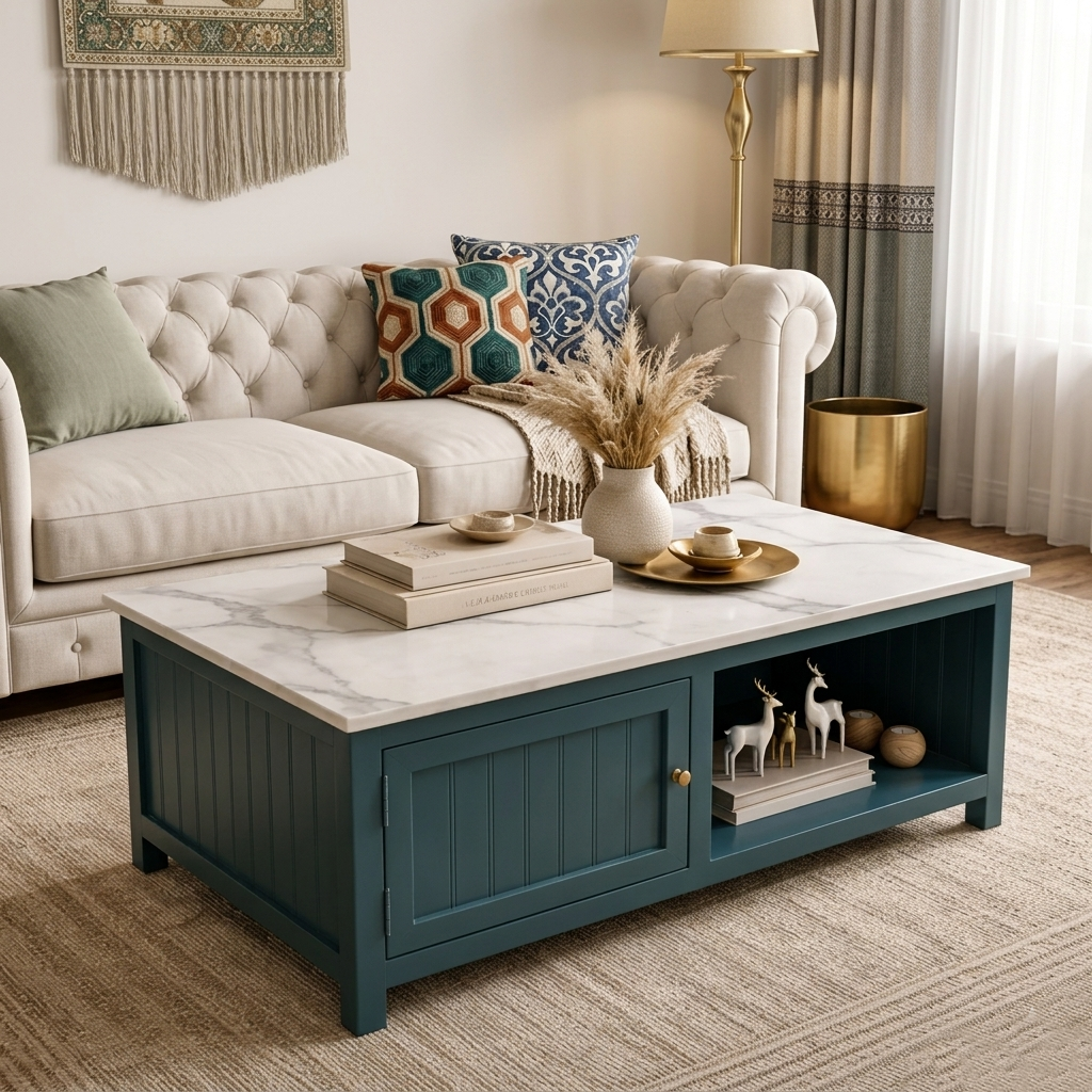 Celestia Premium Center Table with Storage (Blue Finish)