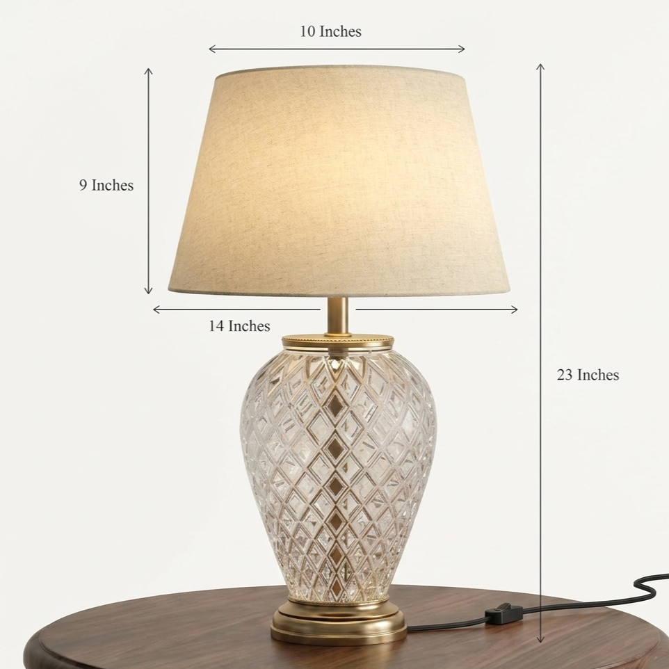 Crystal Diamond Cut Glass and Pure Brass Table Lamp - Image 2
