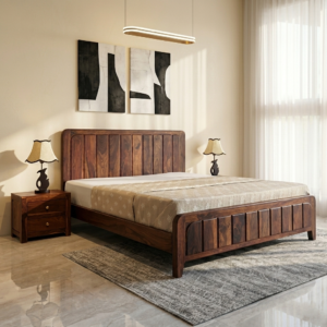 Elencia Sheesham Wood Bed without Storage (King Size, Honey Finish)