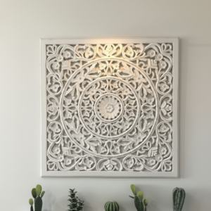 Floral Mandala Hand Carved White Wall Panel