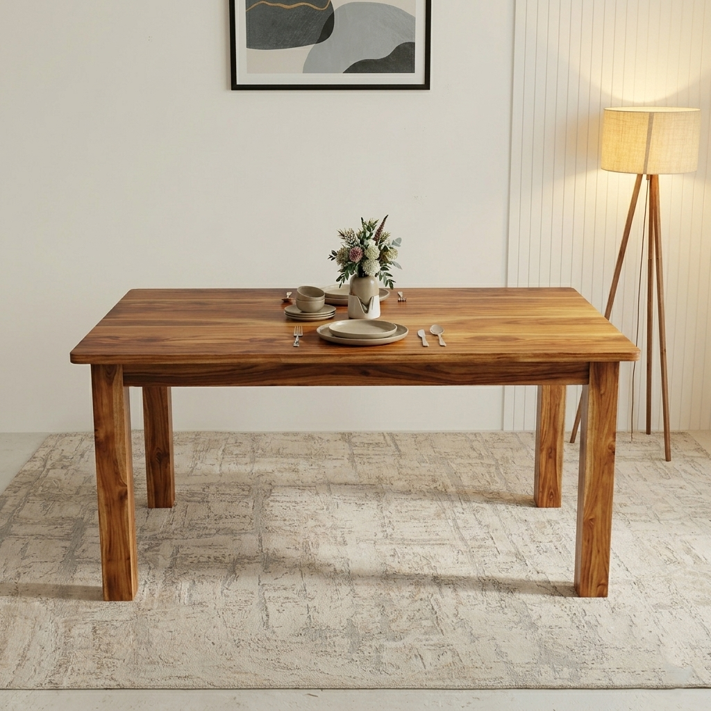 Aristo 6 Seater Teak Wood Dining Table (Natural Finish) - Image 2