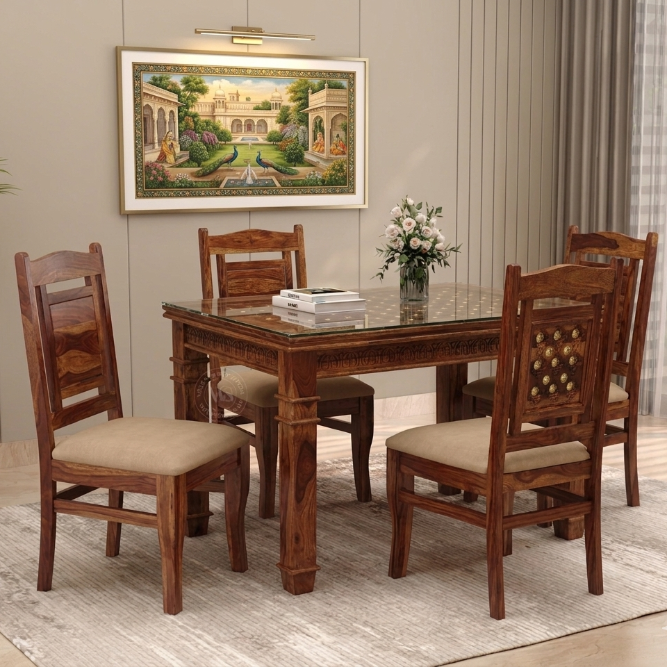 Mayur Wooden Dining Table 4 Seater (Honey Finish)