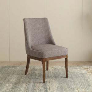Milano Fabric Dining Chair Teak Wood (Walnut Finish, Grey Fabric)