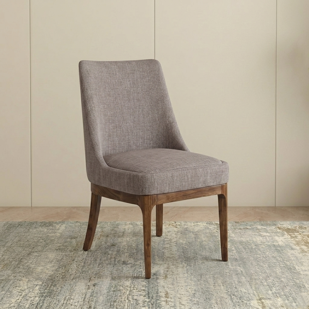Milano Fabric Dining Chair Teak Wood (Walnut Finish, Grey Fabric)