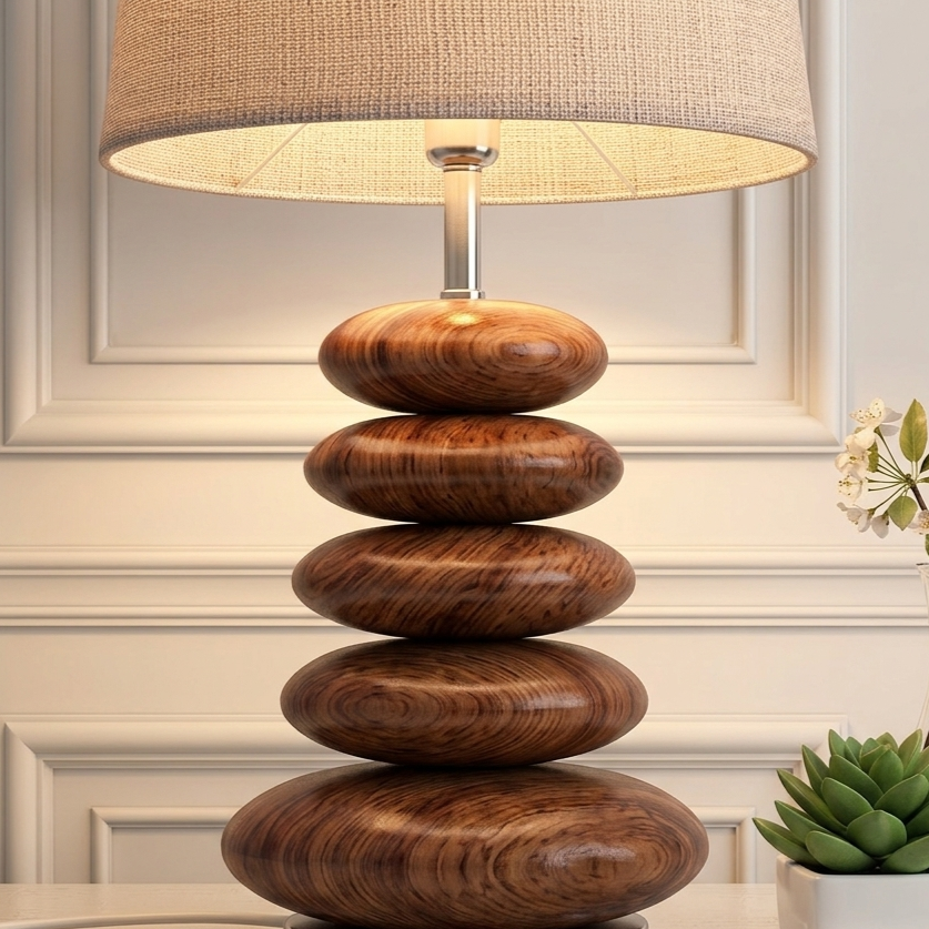 Terra Luxe Wooden Polished Pebble Table Lamp off white - Image 3