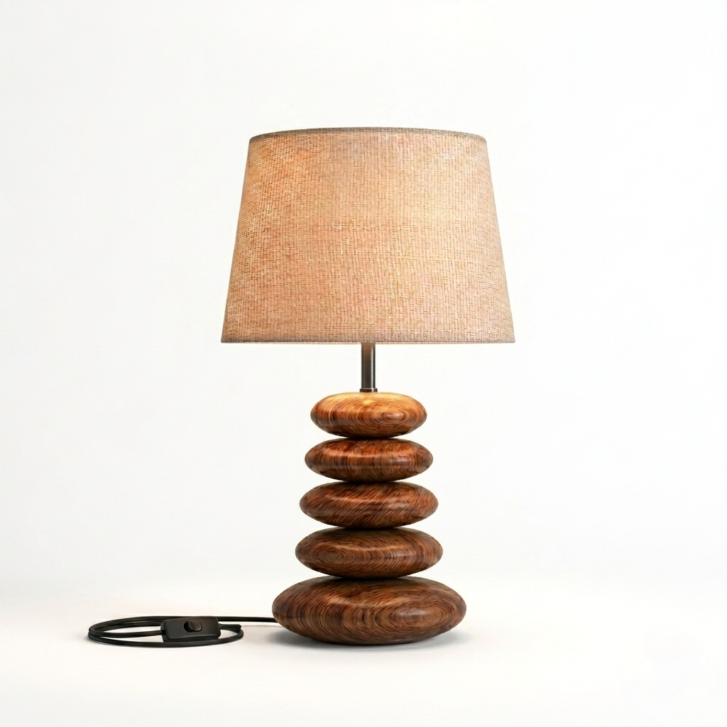 Terra Luxe Wooden Polished Pebble Table Lamp off white - Image 4