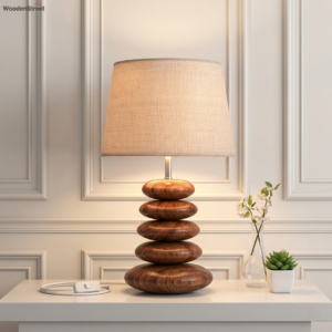 Terra Luxe Wooden Polished Pebble Table Lamp off white