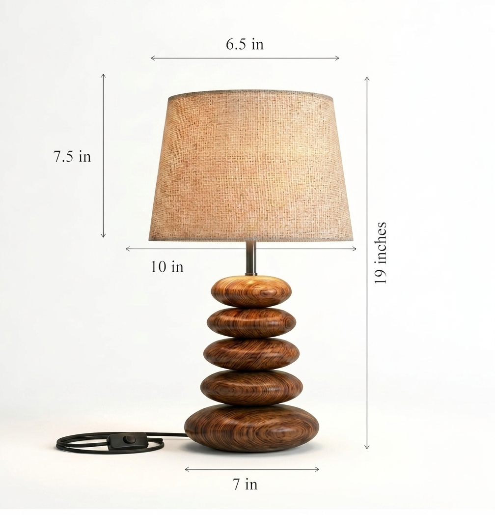 Terra Luxe Wooden Polished Pebble Table Lamp off white - Image 2