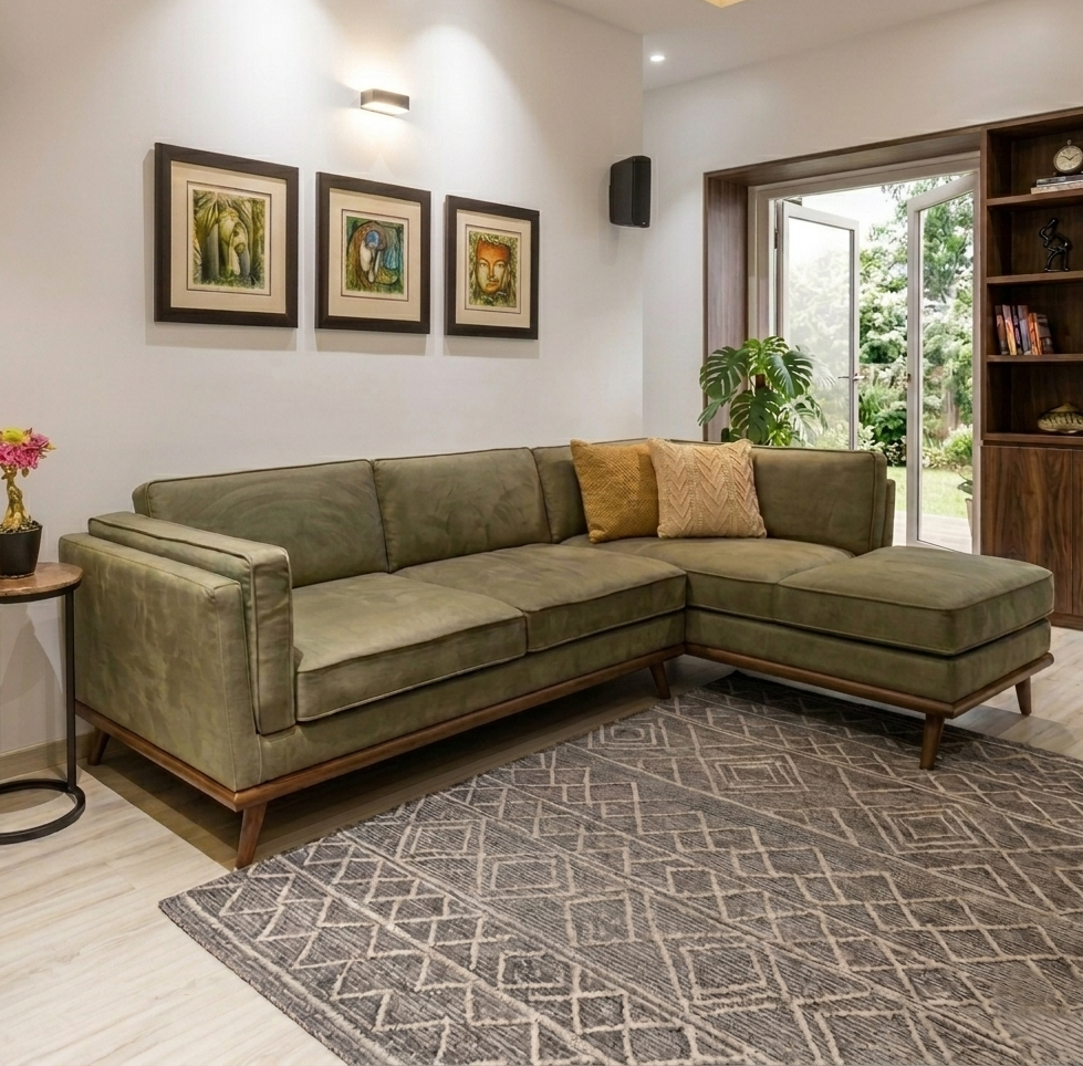 Vienna L-Shape 4 Seater Sofa (Sea Green Velvet)