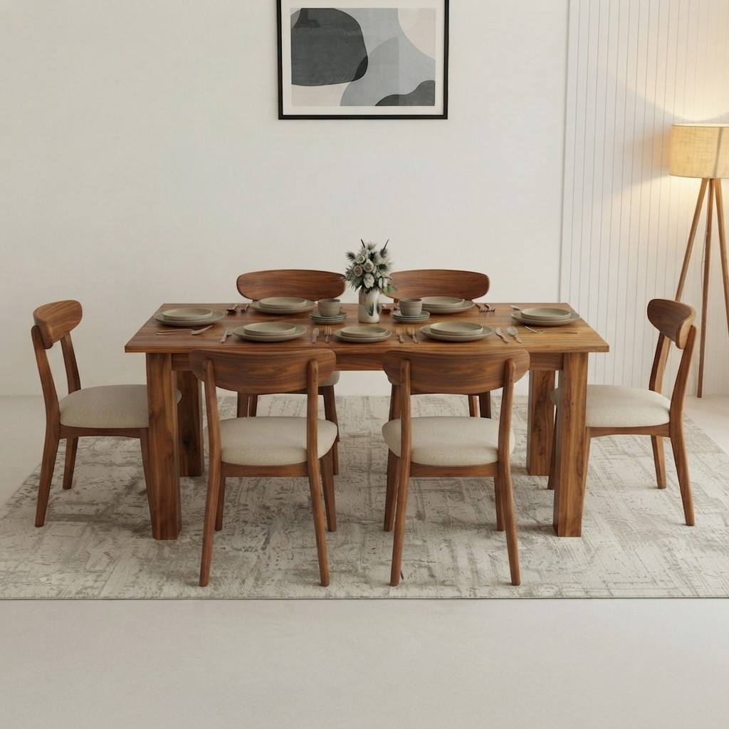 Aristo 6 Seater Dining Set Teak Wood (Natural Finish) - Image 2