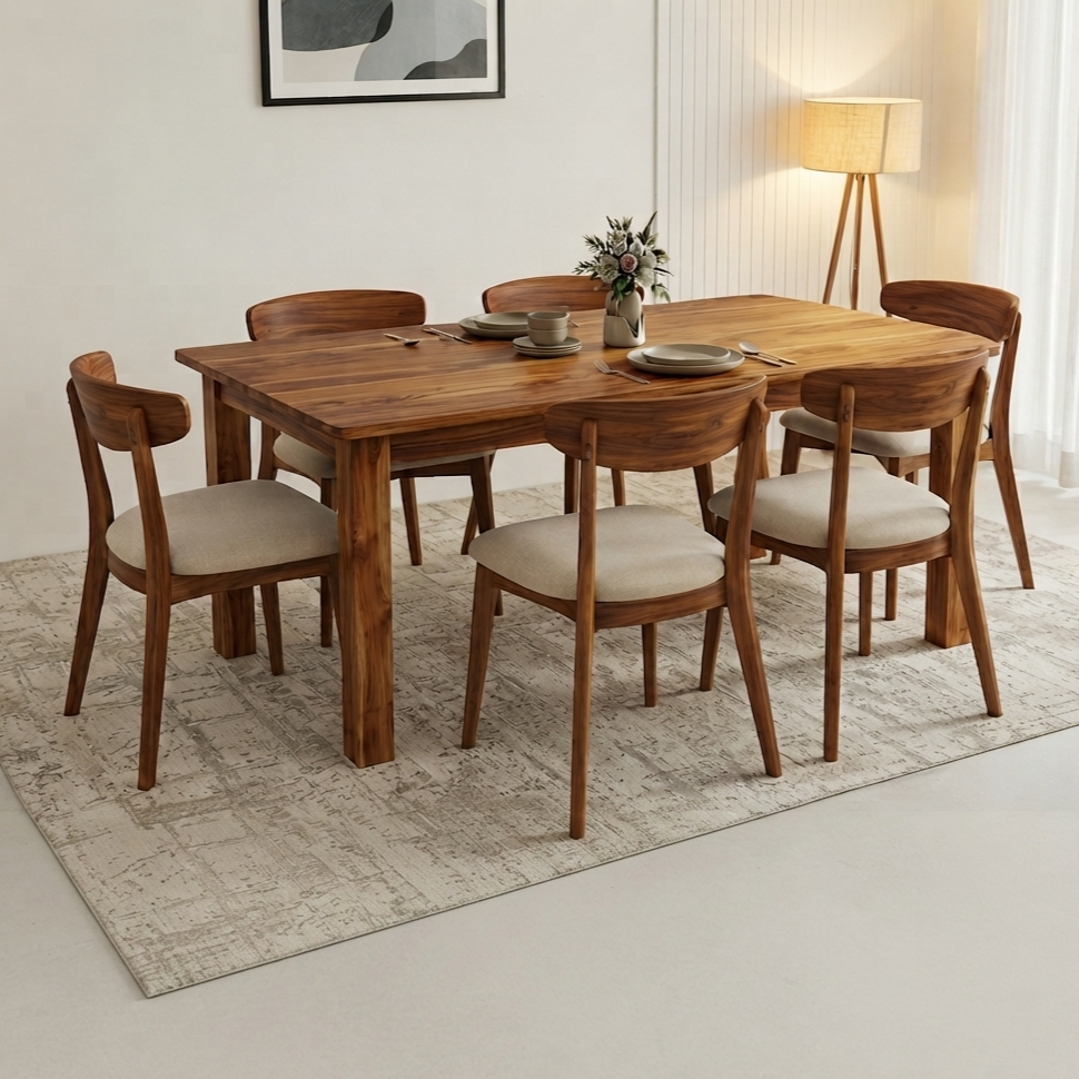 Aristo 6 Seater Dining Set Teak Wood (Natural Finish)