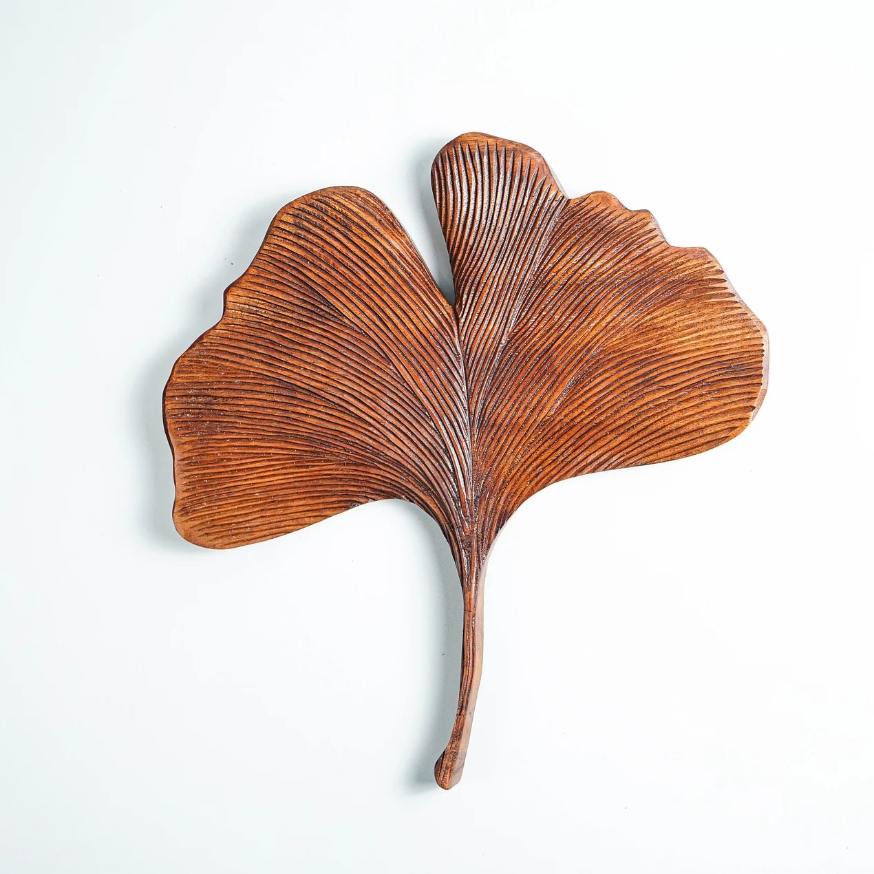 Ginkgo Wooden Leaf Decor | Rustic Brown Leaf Sculpture - Image 2
