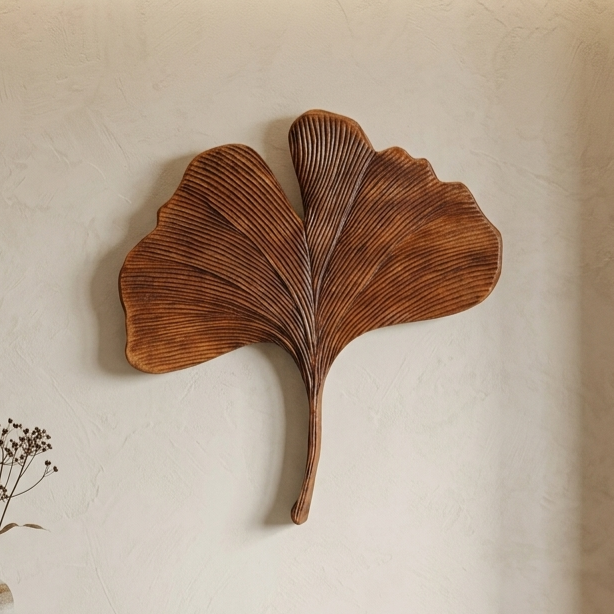 Ginkgo Wooden Leaf Decor | Rustic Brown Leaf Sculpture - Image 6