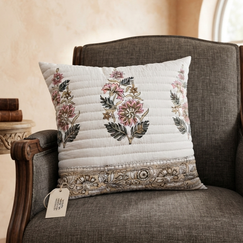 Floral Petals Quilted Cushion Cover –16x16 Inch