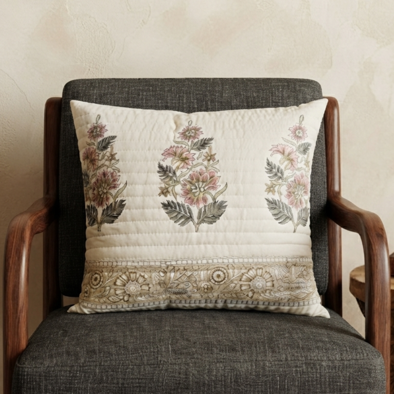 Floral Petals Quilted Cushion Cover –16x16 Inch - Image 5