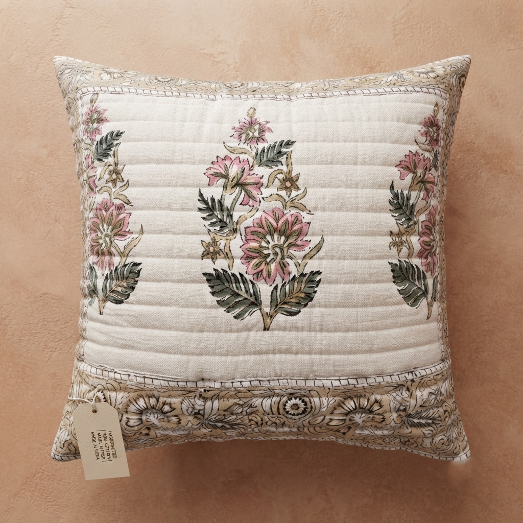 Floral Petals Quilted Cushion Cover –16x16 Inch - Image 2