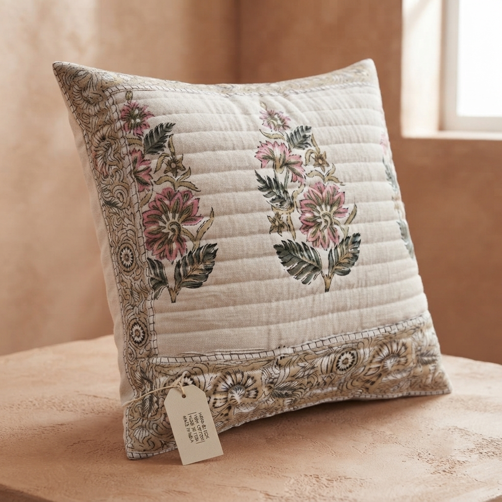 Floral Petals Quilted Cushion Cover –16x16 Inch - Image 3