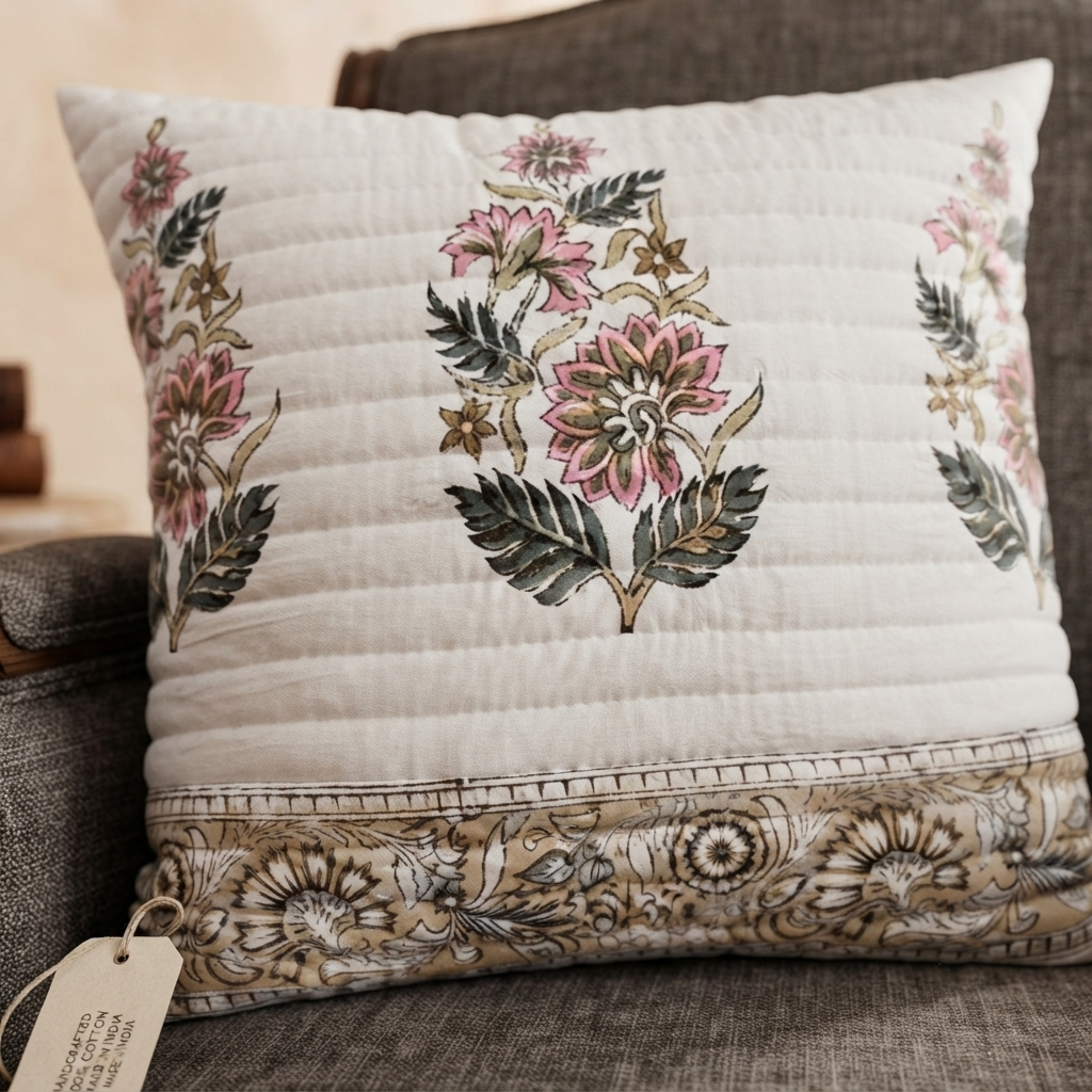 Floral Petals Quilted Cushion Cover –16x16 Inch - Image 4