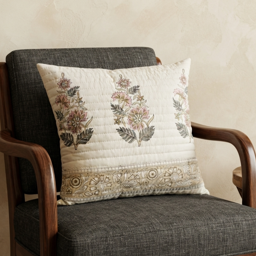 Floral Petals Quilted Cushion Cover –16x16 Inch - Image 6