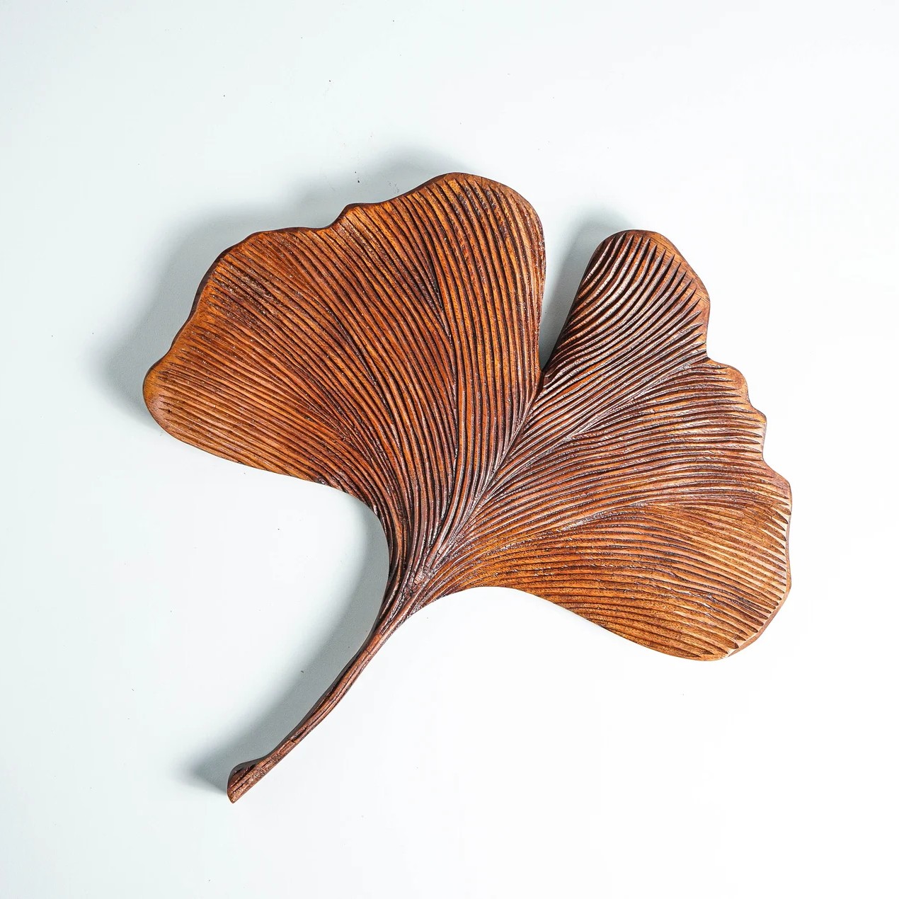 Ginkgo Wooden Leaf Decor | Rustic Brown Leaf Sculpture - Image 3